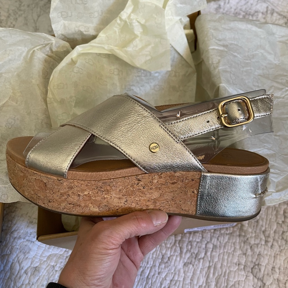 Authentic Like New UGG Shoshana Platform Leather/Cork Sandals
